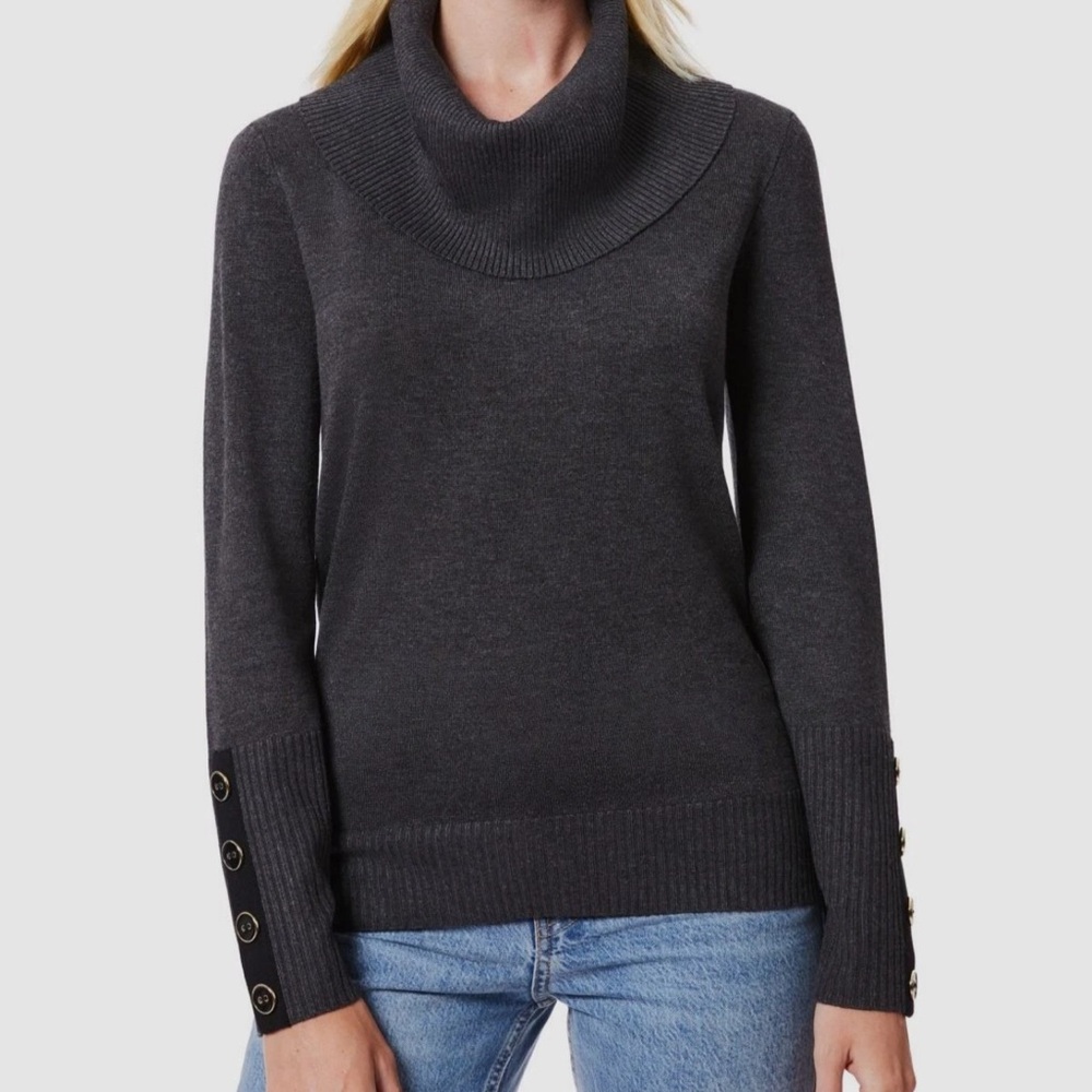 Melissa Paige Women's Gray Contrast-Cuff Cowl-Neck Sweater Size 1X